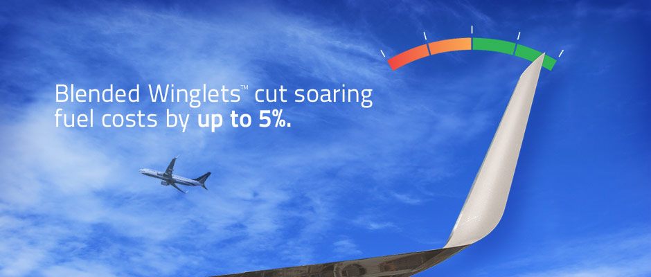 Blended Winglets cut soaring fuel costs by up to 5%.